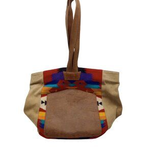 Pendleton Leather & Wool Backpack Purse Tote Bag Aztec Southwestern Print